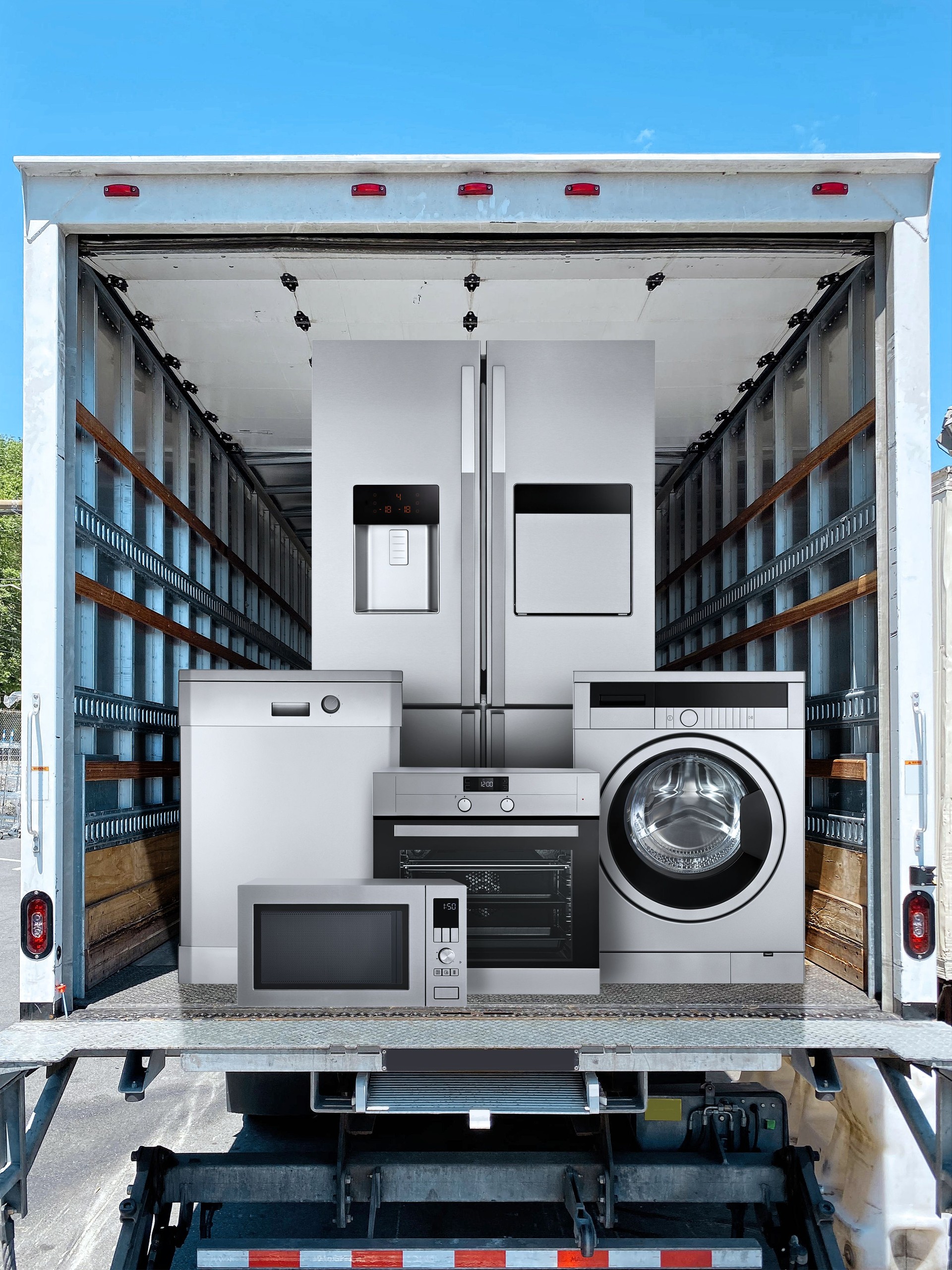 Stainless steel appliances in a truck